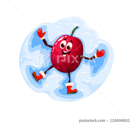 Christmas and new year winter tropical passion fruit character making a snow angel. Isolated vector cheerful personage radiates festive seasonal vibes at the snowy scene with a fun, magical touch Christmas and new year winter tropical passion fruit character making a snow angel. Isolated vector cheerful personage radiates festive seasonal vibes at the snowy scene with a fun, magical touch 120899001