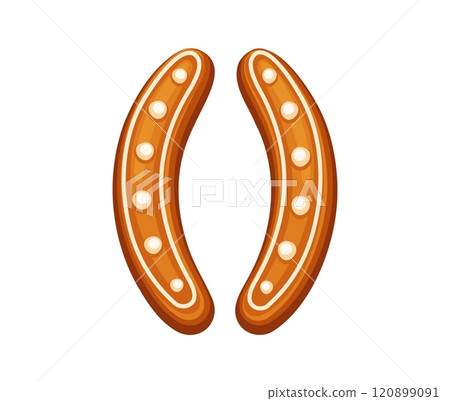 Cartoon gingerbread brackets symbol, Christmas funny typeface, xmas and new year type, festive pastry alphabet. Vector punctuation characters for winter holiday seasonal greetings and invitations 120899091