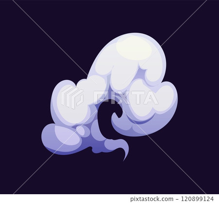 Cartoon cloud of smoke, explosion, traffic fume. Vector comic book effect, dust speed trail, cloud puff or hot drink steam. Isolated fire blast, fog, vapor, smog flow motion, insecticide evaporation 120899124