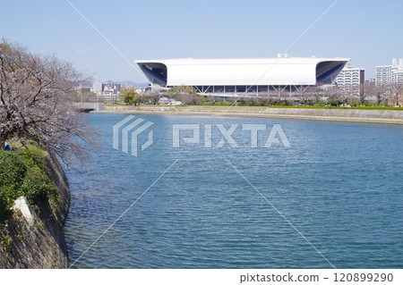 View of Hiroshima Ota River and soccer stadium View of Hiroshima Ota River and soccer stadium 120899290
