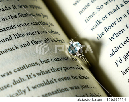 A jeweled ring placed in a book A jeweled ring placed in a book 120899314