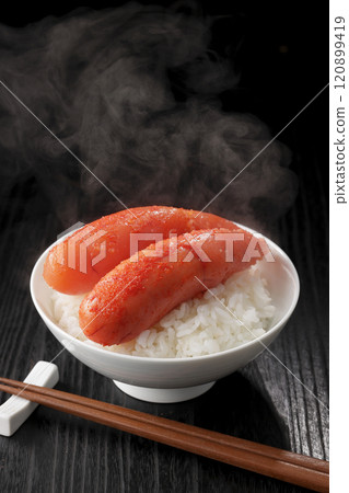 Delicious spicy cod roe served on rice Delicious spicy cod roe served on rice 120899419