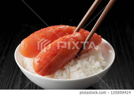 Delicious spicy cod roe served on rice 120899424