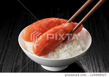 Delicious spicy cod roe served on rice Delicious spicy cod roe served on rice 120899425