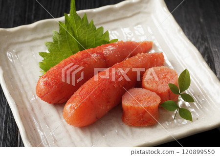 Spicy cod roe served on a plate 120899550