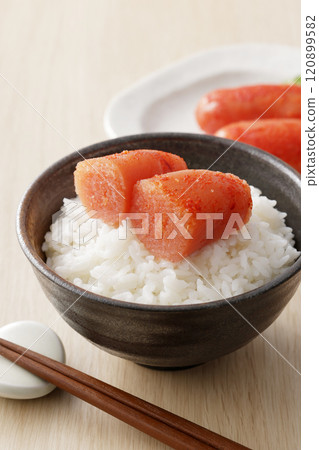 Delicious spicy cod roe served on rice 120899582