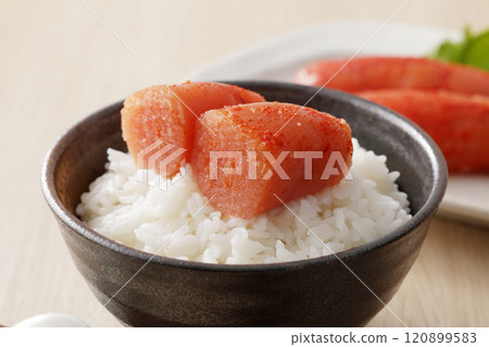 Delicious spicy cod roe served on rice 120899583