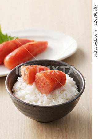 Delicious spicy cod roe served on rice 120899587