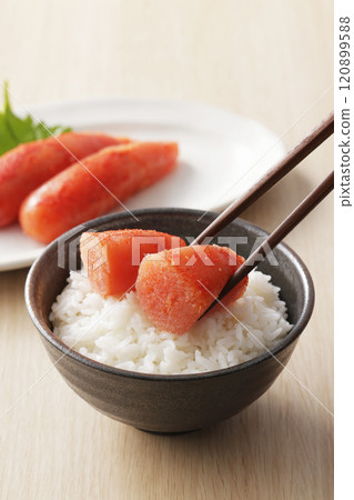 Delicious spicy cod roe served on rice 120899588