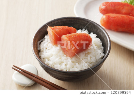 Delicious spicy cod roe served on rice Delicious spicy cod roe served on rice 120899594