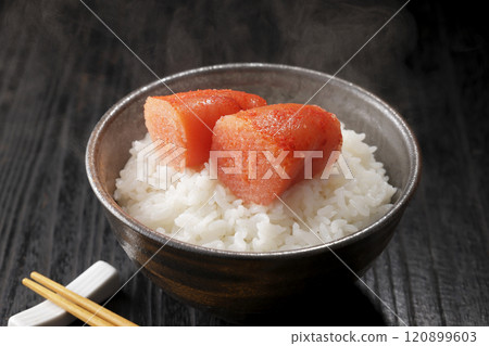Delicious spicy cod roe served on rice 120899603