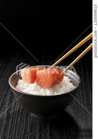 Delicious spicy cod roe served on rice 120899613