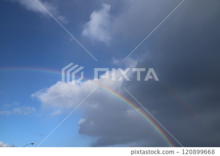 Rainbow and clouds in the blue sky #rainbow Rainbow and clouds in the blue sky #rainbow 120899668
