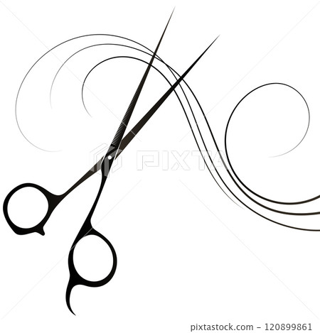 Stylist scissors with curls hair silhouette Stylist scissors with curls hair silhouette 120899861