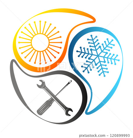 Sun and snowflake screwdriver wrench sign Sun and snowflake screwdriver wrench sign 120899993