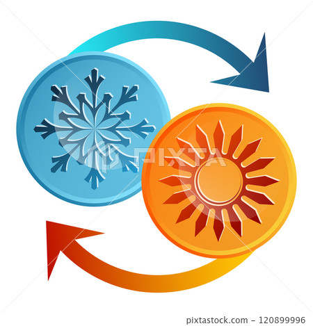 Sun and snowflake with arrows. Air conditioner symbol Sun and snowflake with arrows. Air conditioner symbol 120899996