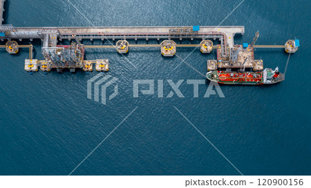Aerial view oil and gas tanker ship oil depot terminal storage petroleum petrochemical refinery product, Global Business energy tanker ship logistic transportation oil industry oil and gas by tanker Aerial view oil and gas tanker ship oil depot terminal storage petroleum petrochemical refinery product, Global Business energy tanker ship logistic transportation oil industry oil and gas by tanker 120900156