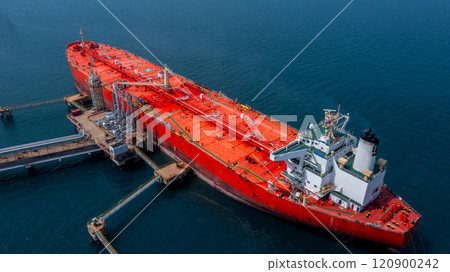 Aerial view oil tanker ship oil depot terminal storage petroleum petrochemical refinery product, Global Business energy tanker ship logistic transportation oil industry crude oil fuel by tanker ship. Aerial view oil tanker ship oil depot terminal storage petroleum petrochemical refinery product, Global Business energy tanker ship logistic transportation oil industry crude oil fuel by tanker ship. 120900242