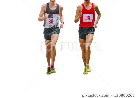 two young male runners run marathon isolated on white background two young male runners run marathon isolated on white background 120900265