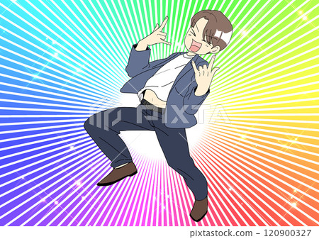 A man posing with enthusiasm - Seven colors 120900327