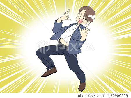 一個男人愉快地擺姿勢，集中線 120900329