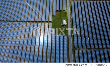 Aerial view solar panel hybrid power plant, Solar panel platform system photovoltaic module, Solar panel power plant renewable energy source, Eco technology electric power industry. Aerial view solar panel hybrid power plant, Solar panel platform system photovoltaic module, Solar panel power plant renewable energy source, Eco technology electric power industry. 120900837