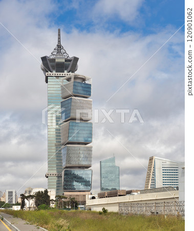 Two iconic skyscrapers in Baku showcasing modern architecture and urban landscape 120901062