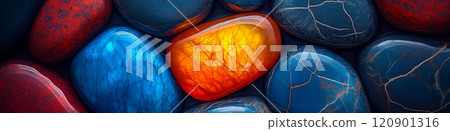 Polished opal pebble background. Smooth round colorful gravel stone texture Polished opal pebble background. Smooth round colorful gravel stone texture 120901316