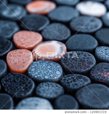 Polished opal pebble background. Smooth round colorful gravel stone texture Polished opal pebble background. Smooth round colorful gravel stone texture 120901319