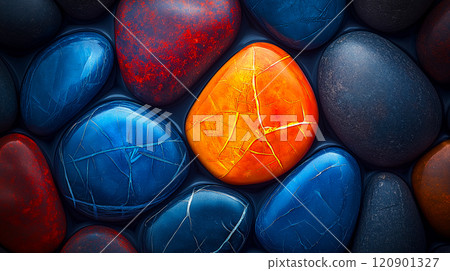 Polished opal pebble background. Smooth round colorful gravel stone texture Polished opal pebble background. Smooth round colorful gravel stone texture 120901327