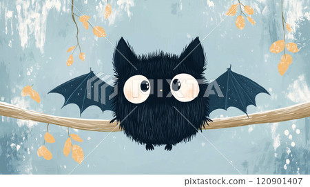 Cute illustration of a bat. Cute bat greeting card 120901407