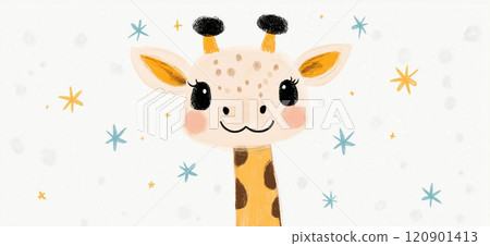 Cute illustration of a giraffe. Cute giraffe greeting card 120901413