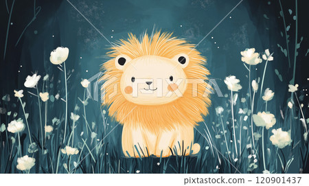 Cute illustration of a lion. Cute lion greeting card 120901437