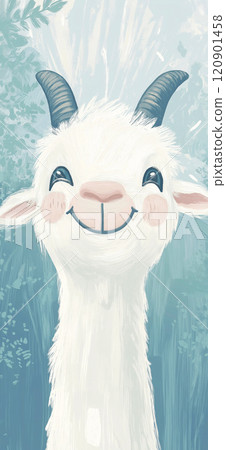 Cute illustration of a goat. Cute goat greeting card 120901458