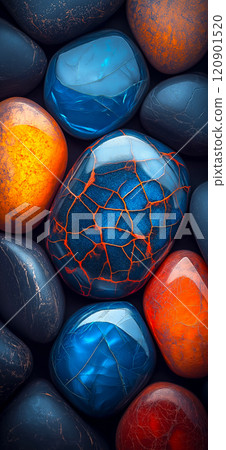 Polished opal pebble background. Smooth round colorful gravel stone texture Polished opal pebble background. Smooth round colorful gravel stone texture 120901520