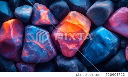 Polished opal pebble background. Smooth round colorful gravel stone texture Polished opal pebble background. Smooth round colorful gravel stone texture 120901522