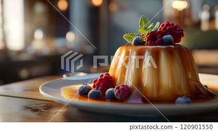 Panna cotta. Delicious panna cotta with caramel sauce and fresh berries Panna cotta. Delicious panna cotta with caramel sauce and fresh berries 120901550
