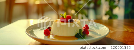 Panna cotta. Delicious panna cotta with caramel sauce and fresh berries Panna cotta. Delicious panna cotta with caramel sauce and fresh berries 120901553