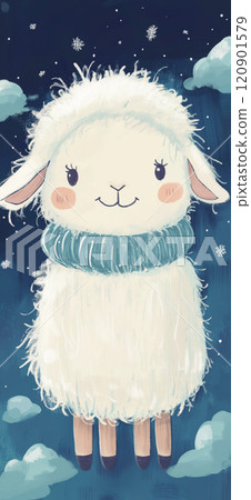 Cute illustration of a sheep. Cute sheep greeting card 120901579