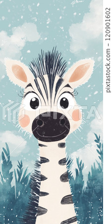 Cute illustration of a zebra. Cute zebra greeting card 120901602