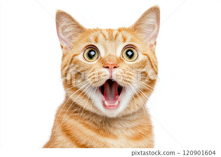 Cat with a surprised face and open mouth 120901604