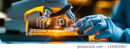 Scientist conducting a lab test. Scientist in a laboratory working on a research Scientist conducting a lab test. Scientist in a laboratory working on a research 120901667