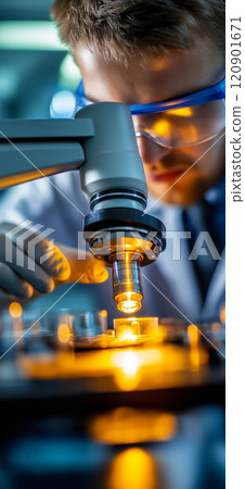 Scientist conducting a lab test. Scientist in a laboratory working on a research Scientist conducting a lab test. Scientist in a laboratory working on a research 120901671