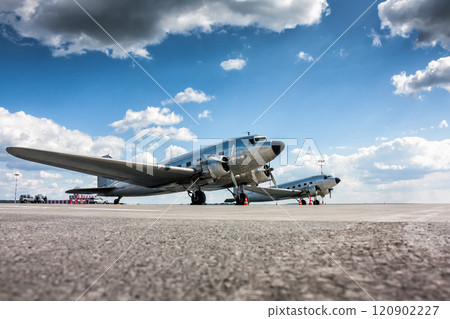 Retro passenger planes at the airport apron 120902227
