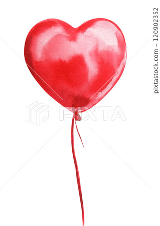 Red heart balloon watercolor painting, love. Romance holiday valentines day decoration isolated on white background 120902352