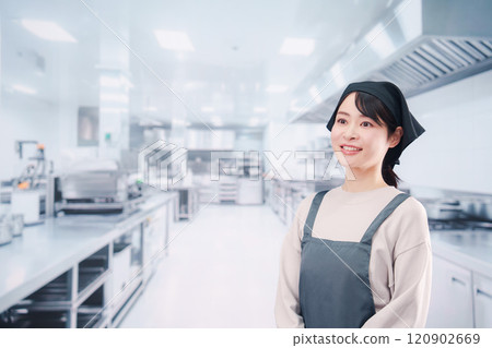 A female chef working in the kitchen A female chef working in the kitchen 120902669