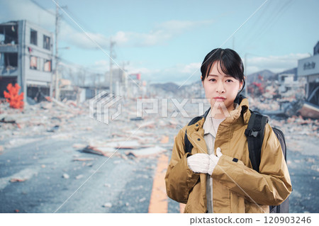 A woman who was affected by a disaster and is evacuating 120903246