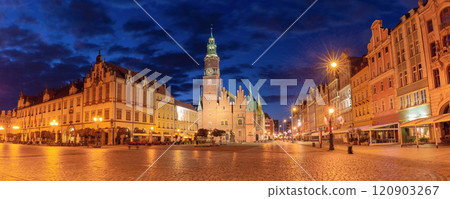 Wroclaw Town Hall and Market Square at Twilight, Wroclaw, Poland Wroclaw Town Hall and Market Square at Twilight, Wroclaw, Poland 120903267