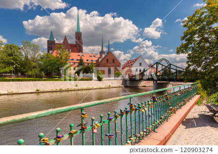Cathedral of St John the Baptist and River Scene, Wroclaw, Poland 120903274