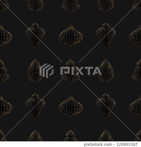 Christmas seamless pattern with black golden festive baubles on black background. Holiday and Christmas decorations. Christmas seamless pattern with black golden festive baubles on black background. Holiday and Christmas decorations. 120903387
